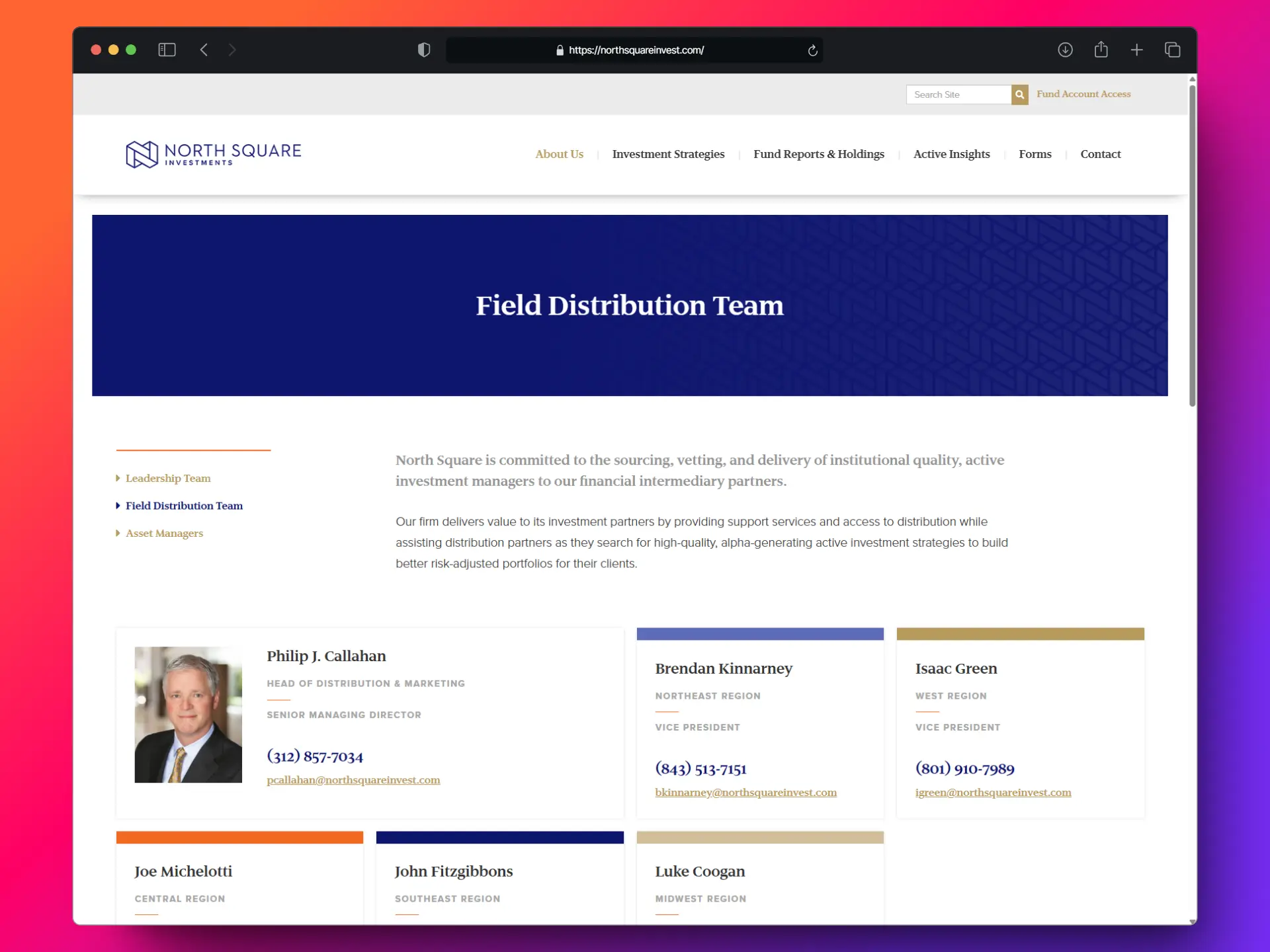 North Square Investment field distribution team